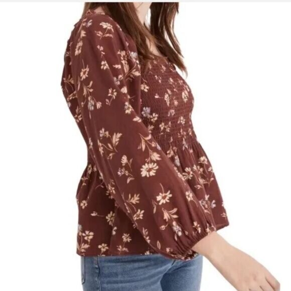 Madewell Lucie Smocked Square Neck Peplum Floral Blouse Size 6 New - Picture 2 of 9